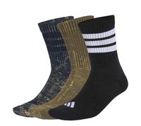 adidas Unisex 3 STRIPES CUSHIONED CREW STONE WASH 3 PAIR PACK, aurora ink/olive strata/black/white, 34-36