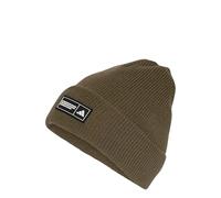 adidas Unisex Essentials Label Beanie Cuffed Hat, Olive strata/White, S-M