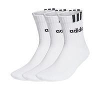 adidas Unisex Kids 3-Stripes Linear Half-Crew Cushioned Socks 3 Pairs, White/Black, 6-7 Years