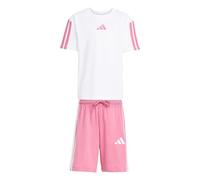 adidas Unisex Kids ESSENTIALS SMALL LOGO STRIPES T-SHIRT SET, white/pink fusion, 5-6 Years