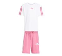 adidas Unisex Kids ESSENTIALS SMALL LOGO STRIPES T-SHIRT SET, white/pink fusion, 6-7 Years