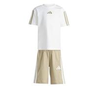 adidas Unisex Kids ESSENTIALS SMALL LOGO STRIPES T-SHIRT SET, white/Wonder Cargo, 4-5 Years