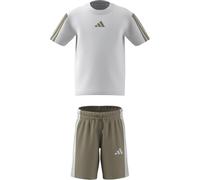 adidas Unisex Kids ESSENTIALS SMALL LOGO STRIPES T-SHIRT SET, white/Wonder Cargo, 5-6 Years