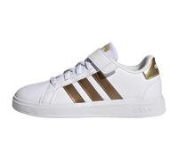 Adidas Unisex Kinder Grand Court Sustainable Lifestyle Court Elastic Lace and Top Strap Shoes, Cloud White/Cloud White/Matte Gold, 30 1/2 EU
