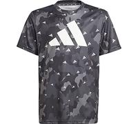 adidas Unisex Kinder Train Essentials Seasonal AEROREADY Allover Print Regular-Fit Tee, White/Grey Five/Carbon/Black, 7-8 Years