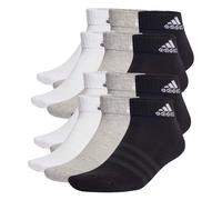 adidas Unisex Quarter Socken, 12er Pack - Cushioned Sportswear Ankle, Logo, gepolstert, einfarbig Schwarz/Grau/Weiß 43-45