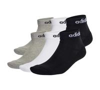 adidas Unisex Quarter Socken, 6er Pack - Linear Cushioned Ankle, Logo, gepolstert, einfarbig Schwarz/Grau/Weiß-43-45