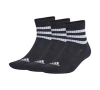 adidas Unisex Quartersocken, 3er Pack - 3-Stripes Cushioned Sportswear Mid-Cut Socks, Logo, Streifen, gepolstert Schwarz 37-39