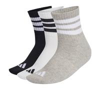 adidas Unisex Quartersocken, 3er Pack - 3-Stripes Cushioned Sportswear Mid-Cut Socks, Logo, Streifen, gepolstert Schwarz/Grau/Weiß 37-39