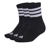 adidas Unisex Quartersocken, 3er Pack - 3-Stripes Cushioned Sportswear Mid-Cut Socks, Logo, Streifen, gepolstert Schwarz 46-48