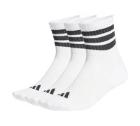 adidas Unisex Quartersocken, 3er Pack - 3-Stripes Cushioned Sportswear Mid-Cut Socks, Logo, Streifen, gepolstert Weiß 43-45