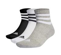 adidas Unisex Quartersocken, 3er Pack - 3-Stripes Cushioned Sportswear Mid-Cut Socks, Logo, Streifen, gepolstert Schwarz/Grau/Weiß 37-39