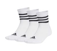 adidas Unisex Quartersocken, 3er Pack - 3-Stripes Cushioned Sportswear Mid-Cut Socks, Logo, Streifen, gepolstert Weiß 46-48