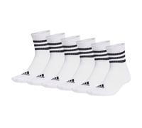 adidas Unisex Quartersocken, 6er Pack - 3-Stripes Cushioned Sportswear Mid-Cut Socks, Logo, Streifen, gepolstert Weiß 46-48