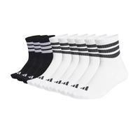 adidas Unisex Quartersocken, 9er Pack - 3-Stripes Cushioned Sportswear Mid-Cut Socks, Logo, Streifen, gepolstert 2xWeiß/Schwarz 40-42