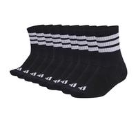 adidas Unisex Quartersocken, 9er Pack - 3-Stripes Cushioned Sportswear Mid-Cut Socks, Logo, Streifen, gepolstert Schwarz 46-48