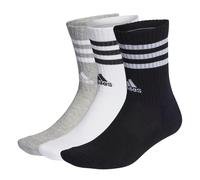 3-Streifen Cushioned Crew Socken, 3 Paar Medium Grey Heather / White / Black / White 34-36