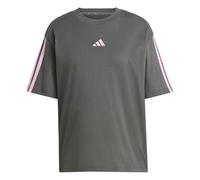 adidas Women's Essentials 3-Stripes Boyfriend T-Shirt, Grey six/st Tropic Bloom, XS