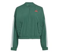 adidas Women's ESSENTIALS 3-STRIPES WOVEN WINDBREAKER, team dark green/white, XS