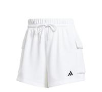 adidas Women's Essentials SMALL Logo French Terry Cargo Shorts, White/Black, M
