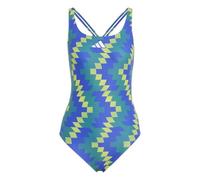 adidas Women's Football-Inspired V-Back Graphic Swimsuit, Lucid Blue/Bold Green, 42