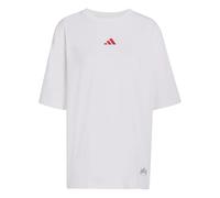 adidas Women's MINI Embroidery Oversized Graphic T-Shirt, White/Pure Ruby, XS