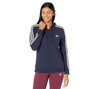 adidas Women's Standard Essentials Single Jersey 3-Stripes Full-Zip Hoodie, Legend Ink/White, Medium