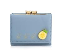 AdiStylinno Geldbörse Damen, Niedliche Kleines Portemonnaie Damen Dreifache Weiche PU Leder Geldbeutel Kompakte Frucht Muster Kartenhalter wtih 1 Münzfach 7 Karten Steckplätze 1 ID Fenster (Blau)