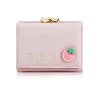 AdiStylinno Geldbörse Damen, Niedliche Kleines Portemonnaie Damen Dreifache Weiche PU Leder Geldbeutel Kompakte Frucht Muster Kartenhalter wtih 1 Münzfach 7 Karten Steckplätze 1 ID Fenster (Rosa)