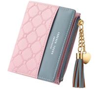 Adiwo Geldbörse Damen klein aus Weichem Leder, Damen Geldbeutel klein vielen Fächern Portemonnaie Kartenetui Kreditkartenetui, Zipper Münzfach, Mini Kurzer, Rosa Quastenstil