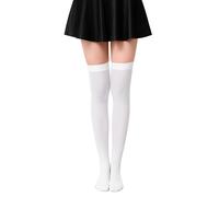 ADLABLD 1 Paar Weiß Overknee Strümpfe,Nylon Thigh High Socks,Kompressions Damen-Kniestrümpfe,Overknees Strümpfe Damen für den Alltag, Weihnachten und Halloween Cosplay