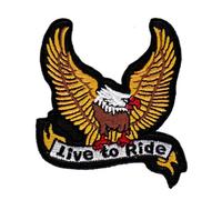 Adler Gelb Live to Ride Aufnäher zum aufbügeln oder aufnähen Bügelbild Aufbügler für Kleidung gestickter Bügelpatch Applikation Vogel Eagle Biker Kutte Patch Größe 7,5 x 8,0 cm