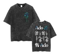 ADO Tour Merch Kurzarm Unisex T Shirt Aus Gewaschener Baumwolle Mit Rundhalsausschnitt Und Sänger Cartoon Print Oversize Sweatshirt Hip Hop Retro Top XS-3XL-Black&E||3X_l