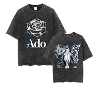 ADO Tour Merch Kurzarm Unisex T Shirt Aus Gewaschener Baumwolle Mit Rundhalsausschnitt Und Sänger Cartoon Print Oversize Sweatshirt Hip Hop Retro Top XS-3XL-Black&B||s