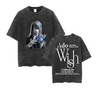 ADO Tour Merch Kurzarm Unisex T Shirt Aus Gewaschener Baumwolle Mit Rundhalsausschnitt Und Sänger Cartoon Print Oversize Sweatshirt Hip Hop Retro Top XS-3XL-Black&I||m