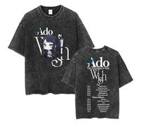 ADO Tour Merch Kurzarm Unisex T Shirt Aus Gewaschener Baumwolle Mit Rundhalsausschnitt Und Sänger Cartoon Print Oversize Sweatshirt Hip Hop Retro Top XS-3XL-Black&C||xx_l