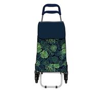 ADOB Einkaufstrolly Treppensteiger Einkaufswagen Tropische Blätter 50 Liter, 6 leise Gummiräder zum Treppensteigen, extra Reissverschlussfach, klappbar, 91902