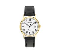 Adora Herren > Armbanduhr Ø 34mm Edelstahlgehäuse schwarzes Lederband