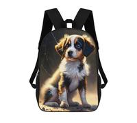 Adorable Tri-Color Puppy Portrait 3D-gedruckter 17-Zoll-Schulrucksack, Lässiger Kinderrucksack, 3D-gedruckt Für Jungen Der Grund- Und Mittelschule