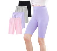 Adorel Mädchen Kurze Leggings Sommer Dünn Shorts Hosen Radlerhosen 4er-Pack Schwarz & Grau & Lila & Rosa 146 EU (Herstellergröße 150)