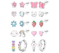 Adramata 10 Paar Ohrringe Mädchen Ohrstecker Chirurgenstahl Creolen Kinder Hypoallergene Süße Schraubverschluss Ohrringe Set für Mädchen Damen Rosa Mehrfarbige CZ Blume Herz Schmetterling Ohrstecker