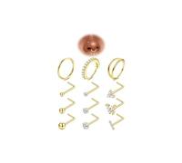Adramata 12 Stück 20G Nasenpiercing Stecker Chirurgenstahl Piercing Nase Hypoallergene CZ Nasenring L-förmiger Nasenstecker Nostril Piercing für Damen Herren (Gold/Silber)
