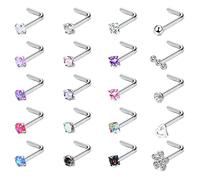 Adramata 20 Stück 20G Nasenstecker Chirurgischer Edelstahl Nasenpiercing Stecker Set Diamant Opal CZ Nasenpiercing Schmuck für Damen Herren Schraube/Gerade/L-förmige Nasenstecker Mehrfarbig,L