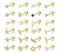 Adramata 24er Set Ohrringe Stecker für Damen - Helix, Tragus & Knorpel Piercings - Schmetterling & Blume Design - Edelstahl & Gold/Silber Ohrstecker