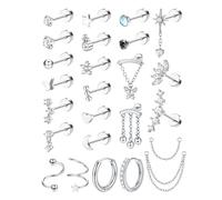 Adramata 25 Stück Helix Piercings Chirurgenstahl Ohrringe 18K Vergoldete/Versilberte Klein Creolen Ohrstecker Set Hypoallergen Knorpel Ohrringe Damen CZ Daith Conch Tragus Piercing Ohr Schmuck