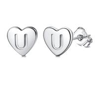 Adramata Buchstaben Ohrringe Silber 925 Damen Herz Ohrringe Mädchen Initialen Buchstaben Ohrstecker Gold/Silver Geschenke für kinder Mädchen,S21
