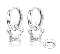 Adramata Damen Ohrringe Silber 925 - Hängend Tropfen Stern Creolen mit Anhänger - Modische Ohrhänger für Mädchen und Kinder - Geschenk für Mädchen