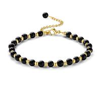 Adramata Perlen Armband für Damen 5MM Naturstein Armbänder 3MM Edelstahl Perlenarmbänder Verstellbare Vergoldete Armband Edelsteine Boho Armband Perlenarmband Damen Schmuck mit Geschenkbox