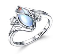Adramata Silber 925 Damen Mondstein Ring - Solitaire Edelstein Glänzender Fingerring Handgefertigter Statement Vintage Daumenring für Damen