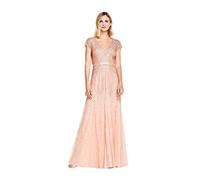 Adrianna Papell Damen Kleid Long Beads V-Neck mit Flügelärmeln und Bund - Pink - 42